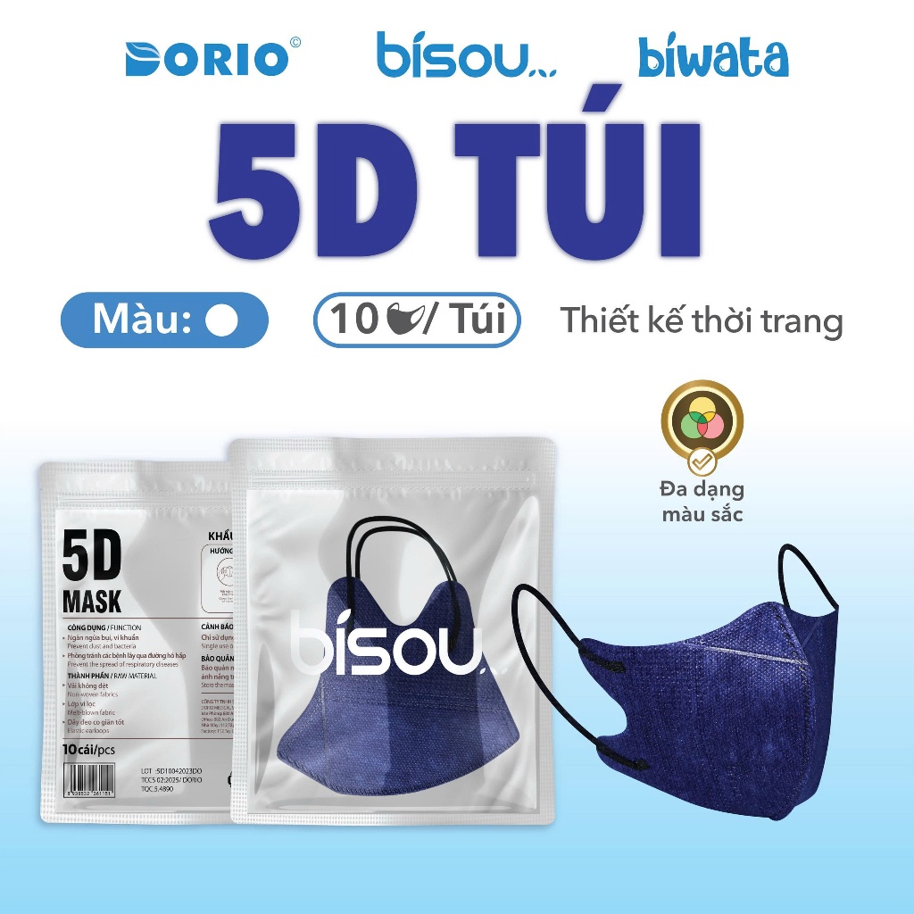Combo 3 túi 30 cái khẩu trang cao cấp 5D hiệu Bisou