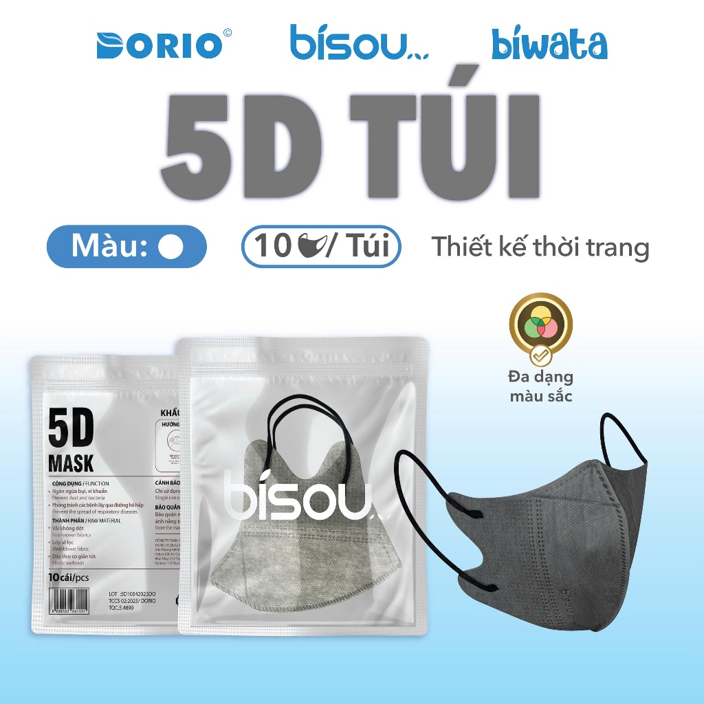 Combo 3 túi 30 cái khẩu trang cao cấp 5D hiệu Bisou