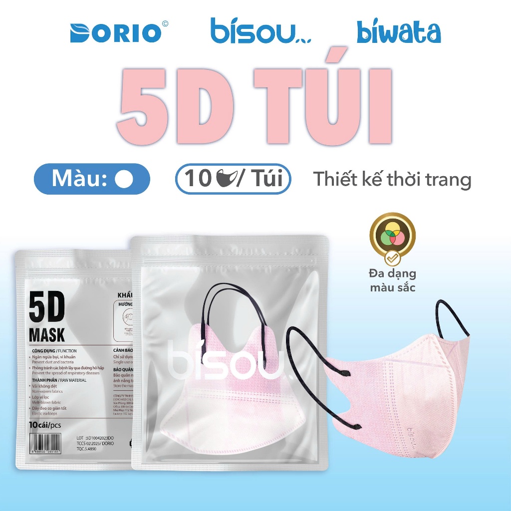 Combo 3 túi 30 cái khẩu trang cao cấp 5D hiệu Bisou
