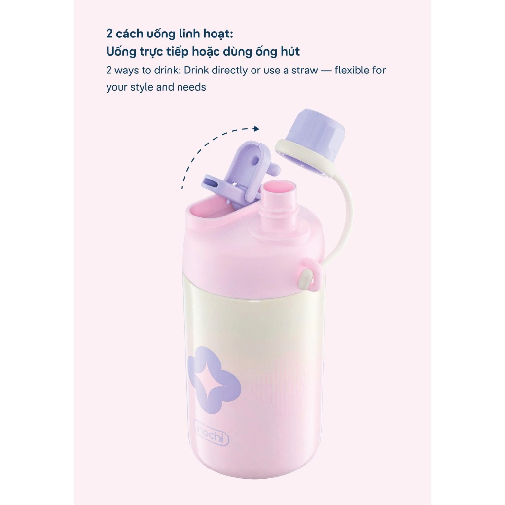 [NEW] Bình Giữ Nhiệt Inochi FUJI GLEE 580ml, 4 lớp cách nhiệt, 2 cách uống linh hoạt, có dây đeo thời trang