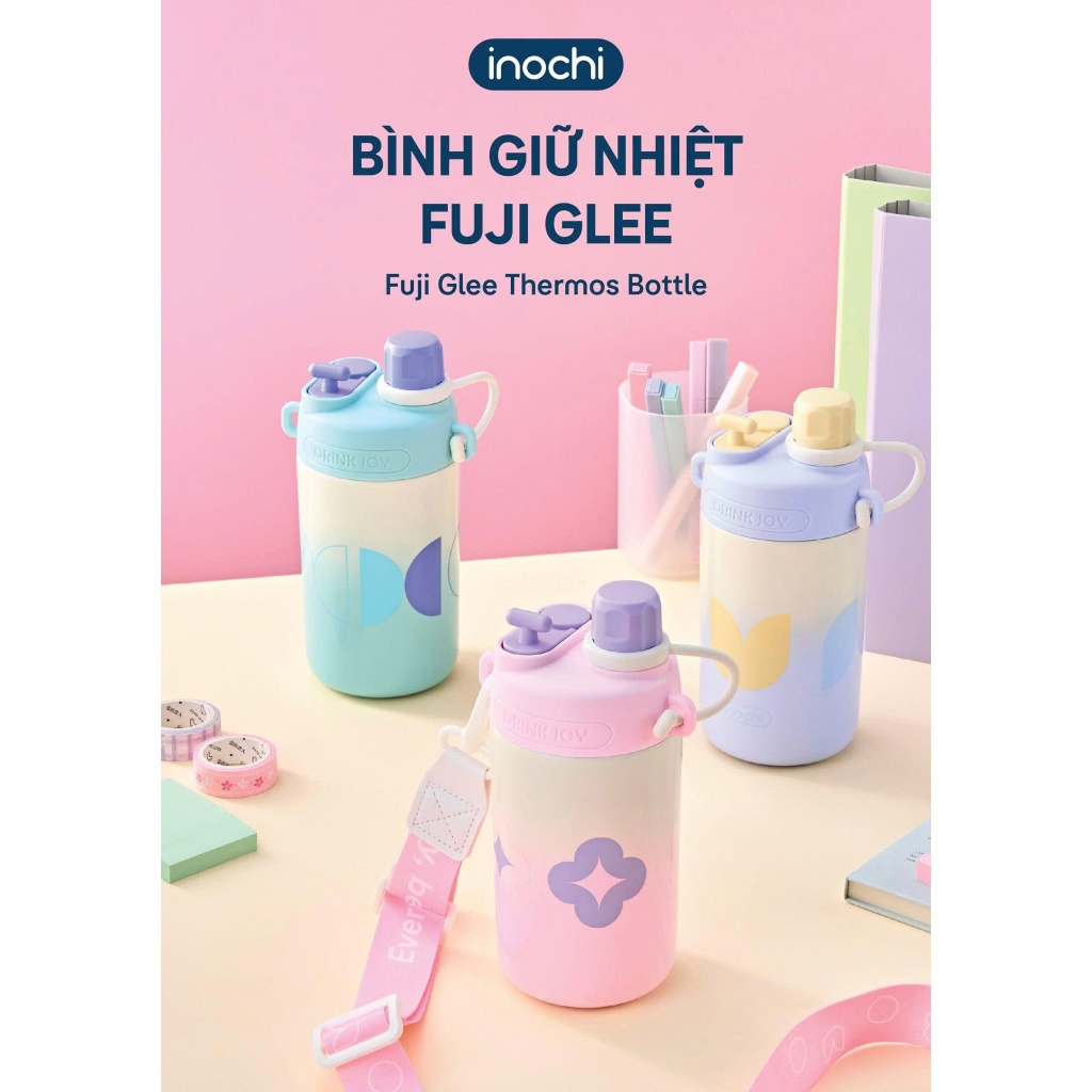 [NEW] Bình Giữ Nhiệt Inochi FUJI GLEE 580ml, 4 lớp cách nhiệt, 2 cách uống linh hoạt, có dây đeo thời trang