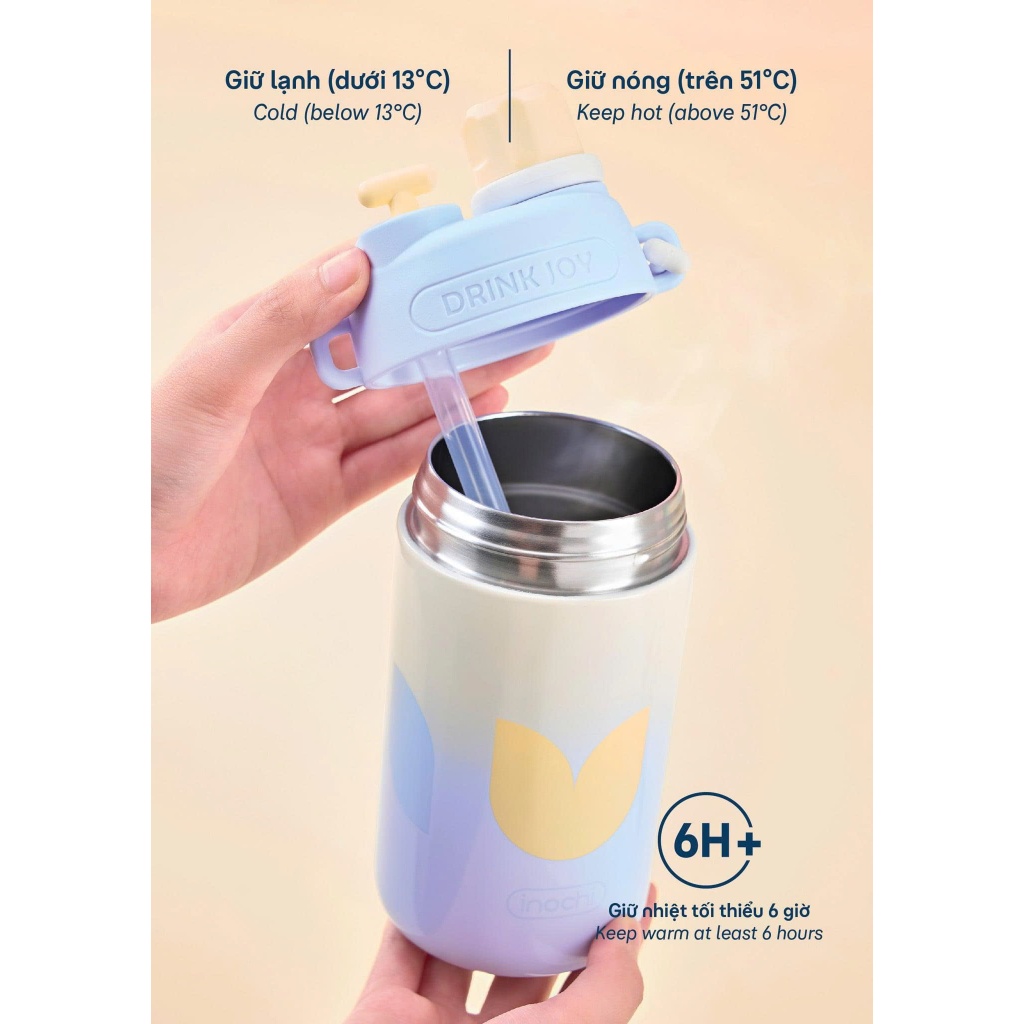 [NEW] Bình Giữ Nhiệt Inochi FUJI GLEE 580ml, 4 lớp cách nhiệt, 2 cách uống linh hoạt, có dây đeo thời trang