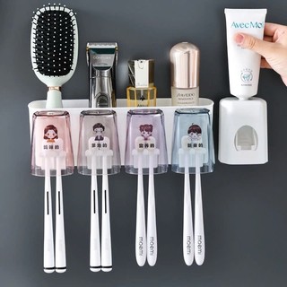 Bộ Nhả Kem Đánh Răng Dán Tường YATASMART, Kệ Để Cốc Bàn Chải Đánh Răng Nhà Tắm Chất Liệu Nhựa ABS