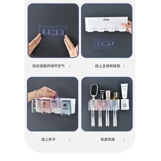 Bộ Nhả Kem Đánh Răng Dán Tường YATASMART, Kệ Để Cốc Bàn Chải Đánh Răng Nhà Tắm Chất Liệu Nhựa ABS