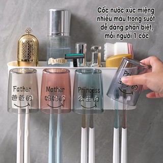 Bộ Nhả Kem Đánh Răng Dán Tường YATASMART, Kệ Để Cốc Bàn Chải Đánh Răng Nhà Tắm Chất Liệu Nhựa ABS