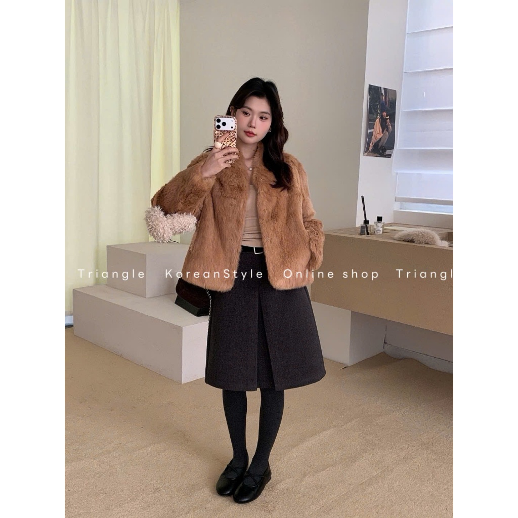 Triangle - Mid Skirt (Cân nhắc kỹ, returned is not welcomed)- Chân Váy Dạ Dáng Lửng Hàn Quốc Kèm Belt