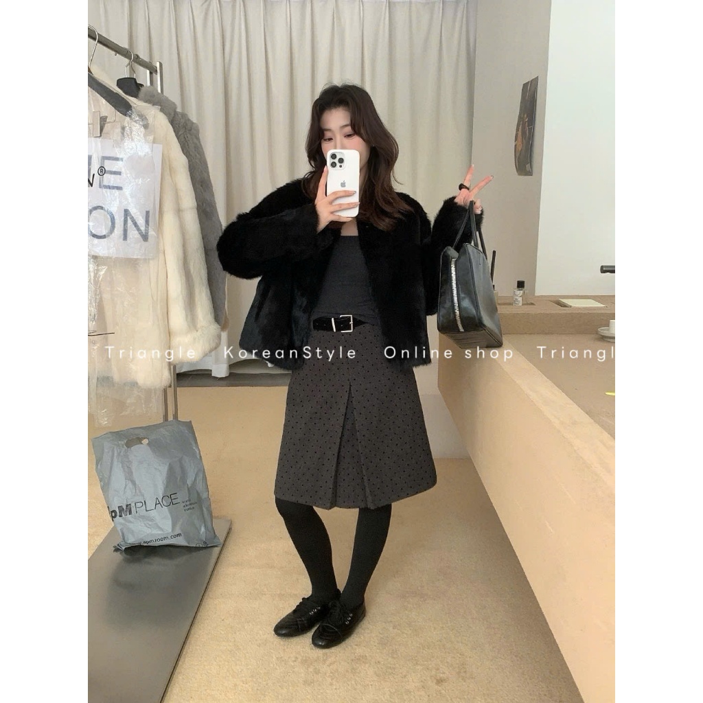 Triangle - Mid Skirt (Cân nhắc kỹ, returned is not welcomed)- Chân Váy Dạ Dáng Lửng Hàn Quốc Kèm Belt