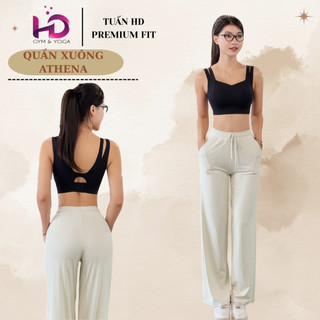 Quần Ống Loe Atentinate Vải Thun Poly Mềm Mại Tôn Dáng Tập Gym Yoga Dạo Phố