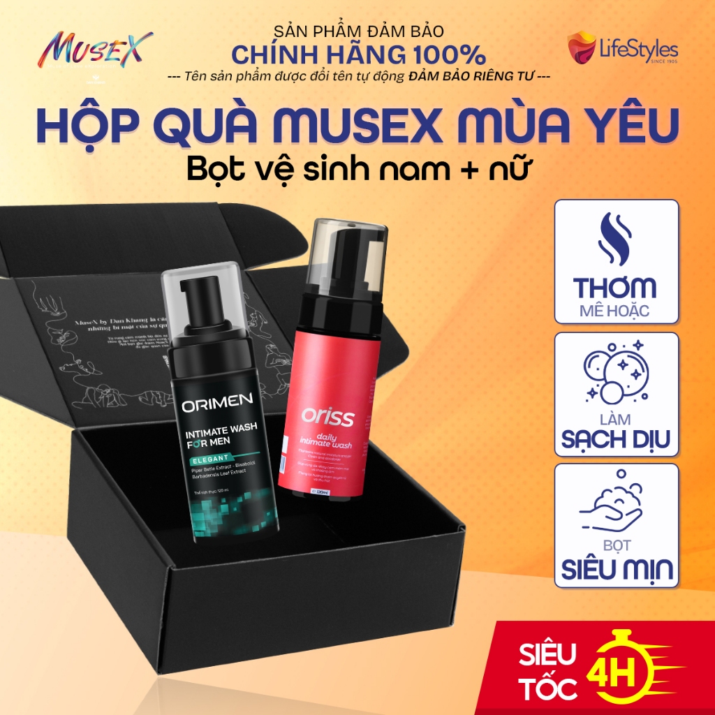 [BOX LOVE] Combo dung dịch vệ sinh nam dạng bọt Orimen và Oriss Daily Intimate cho nữ hương nước hoa quyến rũ chai 120ml