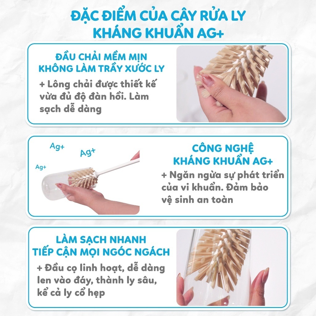 [ĐƠN] Cây Rửa Ly MyJae Đầu Chổi Kháng Khuẩn Mền Mại