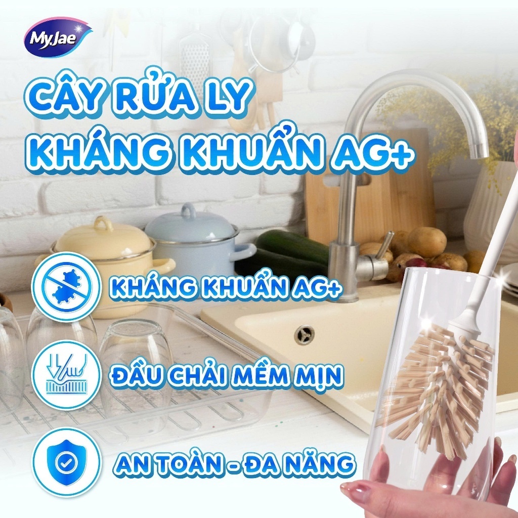 [ĐƠN] Cây Rửa Ly MyJae Đầu Chổi Kháng Khuẩn Mền Mại