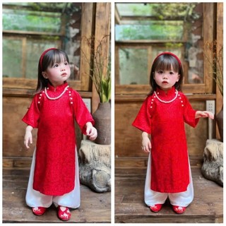 Áo dài bé gái size đại chất lụa gấm cao cấp mềm mịn, CẢ SET áo dài cách tân cho bé gái in hình dễ thương DA03 05- BIATON