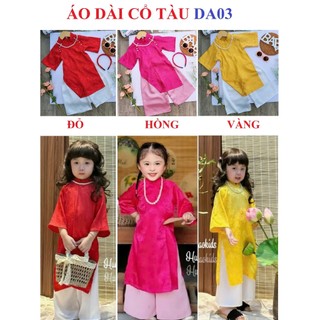 Áo dài bé gái size đại chất lụa gấm cao cấp mềm mịn, CẢ SET áo dài cách tân cho bé gái in hình dễ thương DA03 05- BIATON