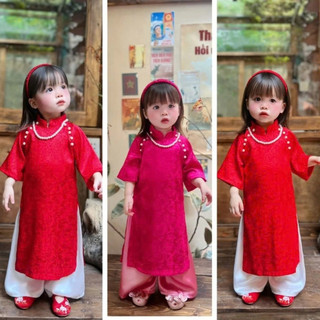 Áo dài bé gái size đại chất lụa gấm cao cấp mềm mịn, CẢ SET áo dài cách tân cho bé gái in hình dễ thương DA03 05- BIATON