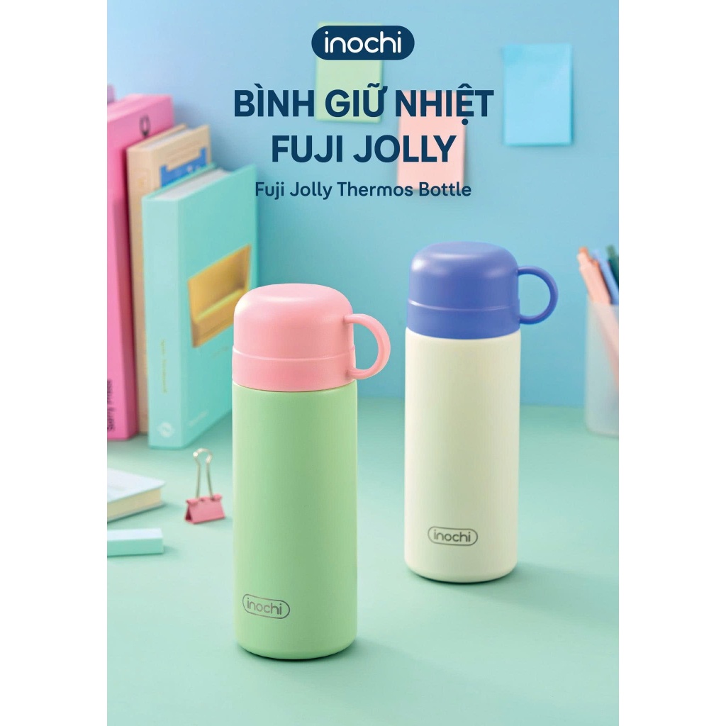 [NEW] Bình Giữ Nhiệt Inochi FUJI JOLLY 450ml 4 lớp cách nhiệt, kết cấu 2 nắp thông minh đa năng