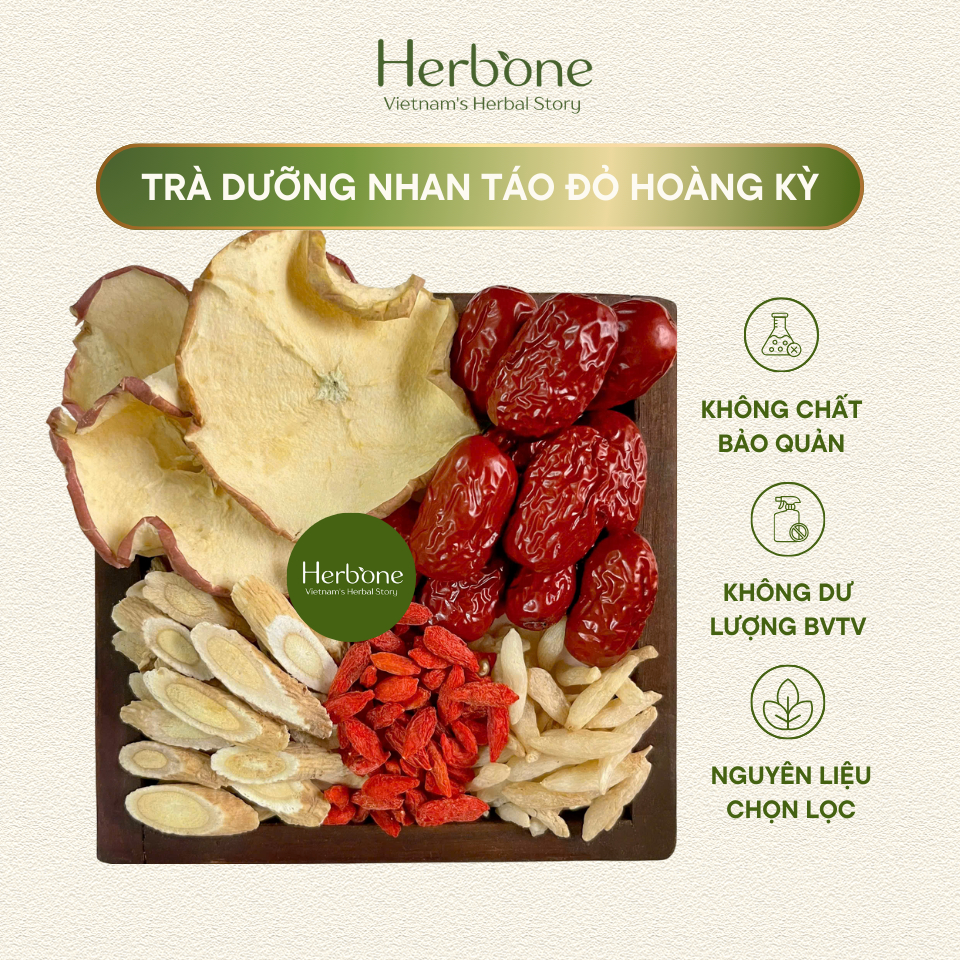 Trà Dưỡng Nhan Táo Đỏ Hoàng Kỳ HERBONE Giúp Đẹp Da Sắc Khí Hồng Hào, Tăng Sức Đề Kháng
