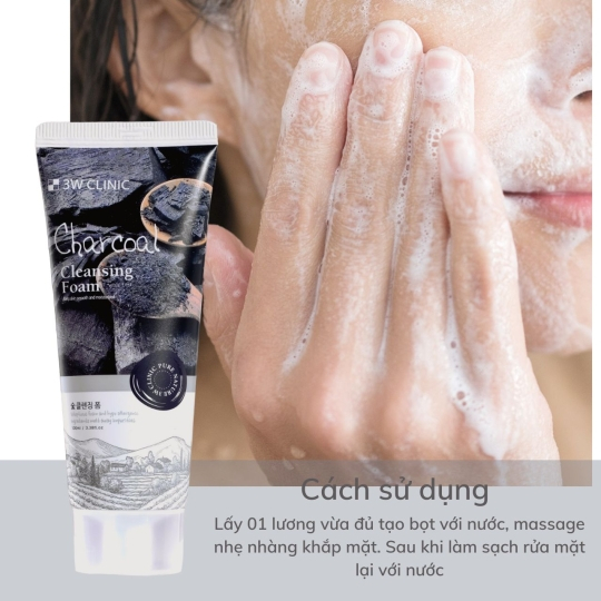 Sữa Rửa Mặt Giảm Mụn Than Hoạt Tính 3W Clinic 100ml Hàn Quốc Giúp Da Sạch Sâu, Ngăn Ngừa Mụn Cám, Mụn Đầu Đen