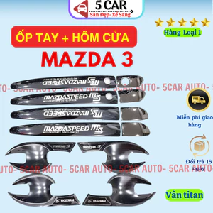 Ốp tay hõm Mazda 3 2015-2019 vân Titan chống trầy bảo vệ cửa xe ô tô- Hàng cao cấp