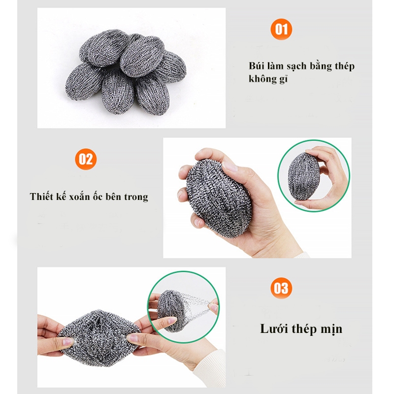Búi sắt đánh xoong nồi siêu bền SH0038, giáp cọ xoong có dây treo loại 30G