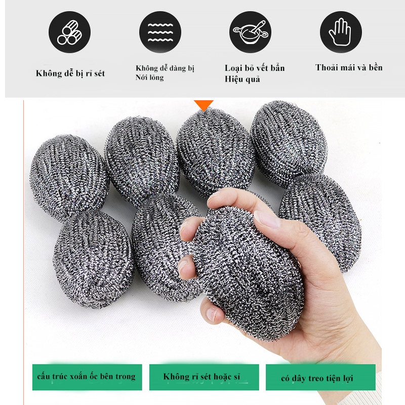 Búi sắt đánh xoong nồi siêu bền SH0038, giáp cọ xoong có dây treo loại 30G