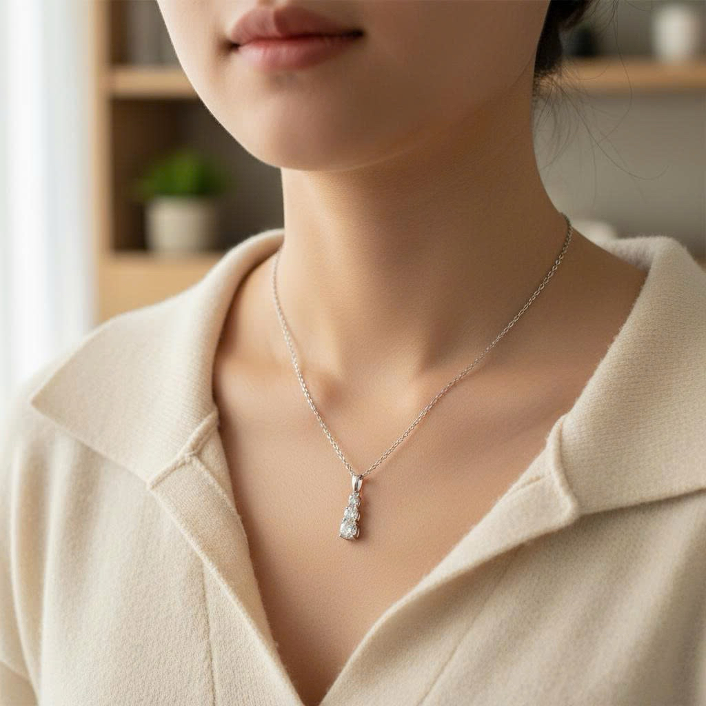 Mặt dây chuyền bạc 925 Đá CZ dải 3 viên đá
