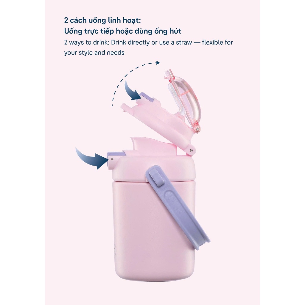 [NEW] Bình Giữ Nhiệt Inochi FUJI POP 450ml  4 lớp cách nhiệt, 2 cách uống, có quai cầm và dây đeo tiện lợi