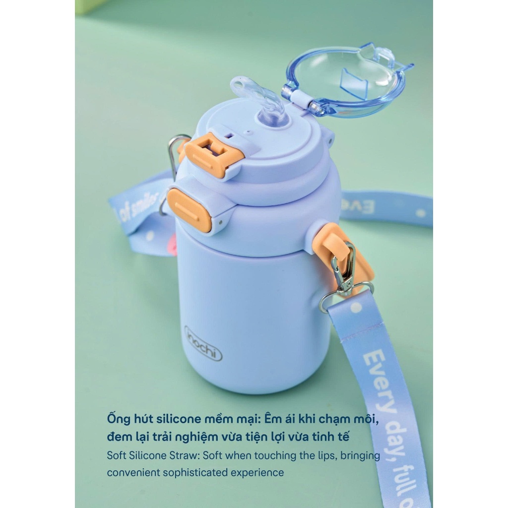 [NEW] Bình Giữ Nhiệt Inochi FUJI POP 450ml  4 lớp cách nhiệt, 2 cách uống, có quai cầm và dây đeo tiện lợi