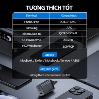 Củ sạc GaN64 65W 3 công sạc nhanh công nghên Gan chính hãng ROBOT