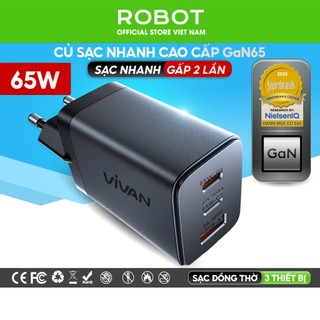 Củ sạc GaN64 65W 3 công sạc nhanh công nghên Gan chính hãng ROBOT