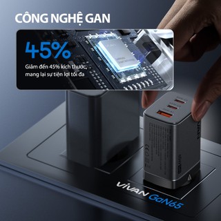 Củ sạc GaN64 65W 3 công sạc nhanh công nghên Gan chính hãng ROBOT