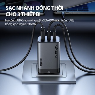 Củ sạc GaN64 65W 3 công sạc nhanh công nghên Gan chính hãng ROBOT