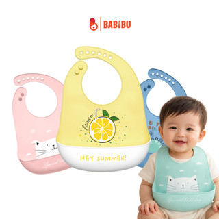 Yếm ăn dặm silicone cho bé, siêu nhẹ, có máng hứng, an toàn mềm mại kiểu dáng Hàn Quốc