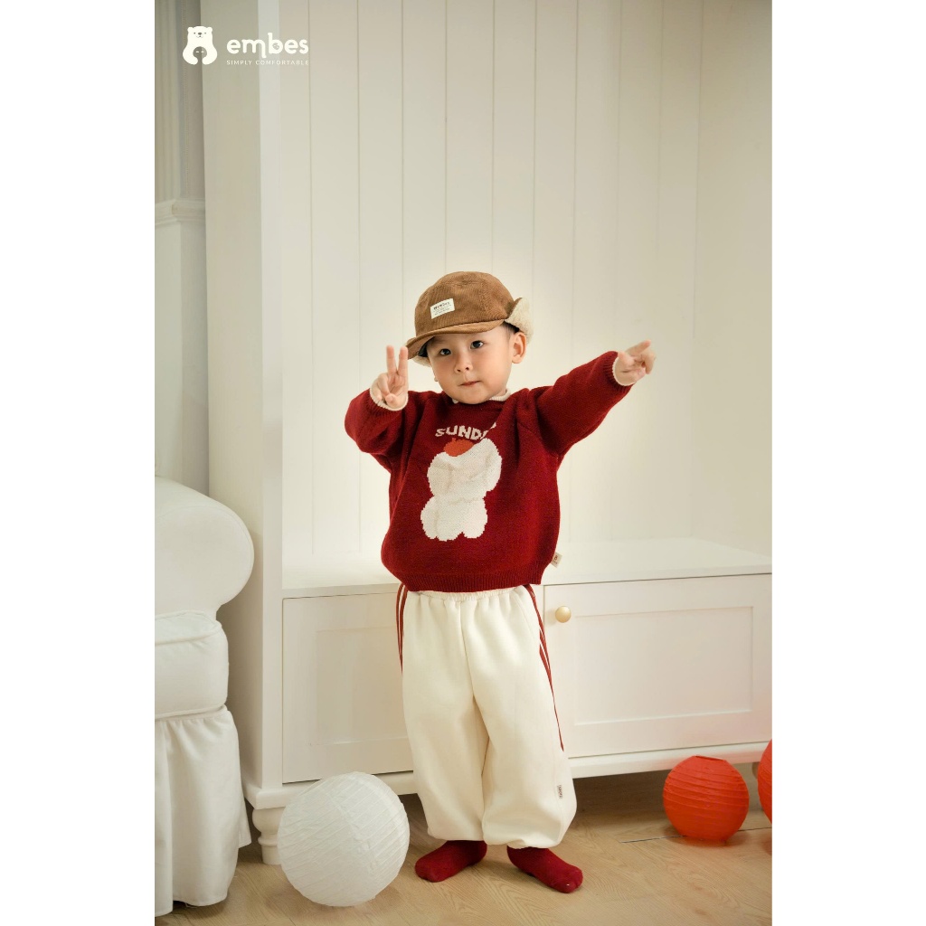 Áo Len Cho Bé Embes, Áo Len Dài Tay In Hình Chất Len Dệt Kim Dày Dặn Cho Bé Trai Bé Gái Từ 8-18Kg