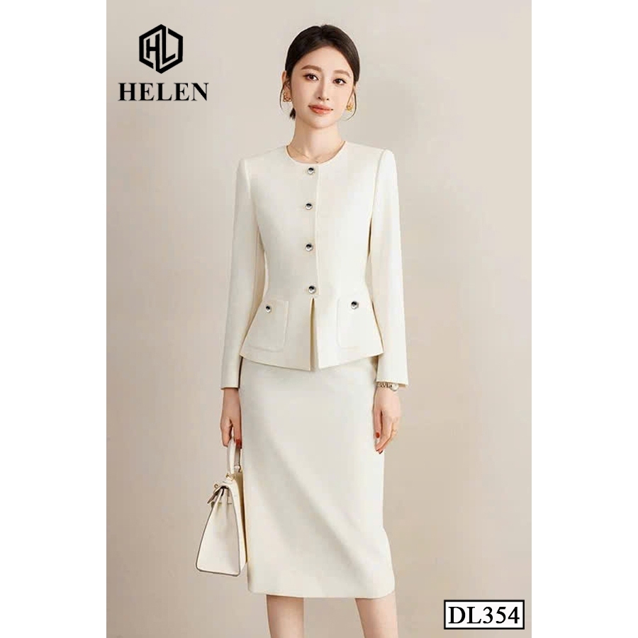 Đầm liền công sở HELEN thiết kế dáng ôm màu đen giả set cổ tròn DL353