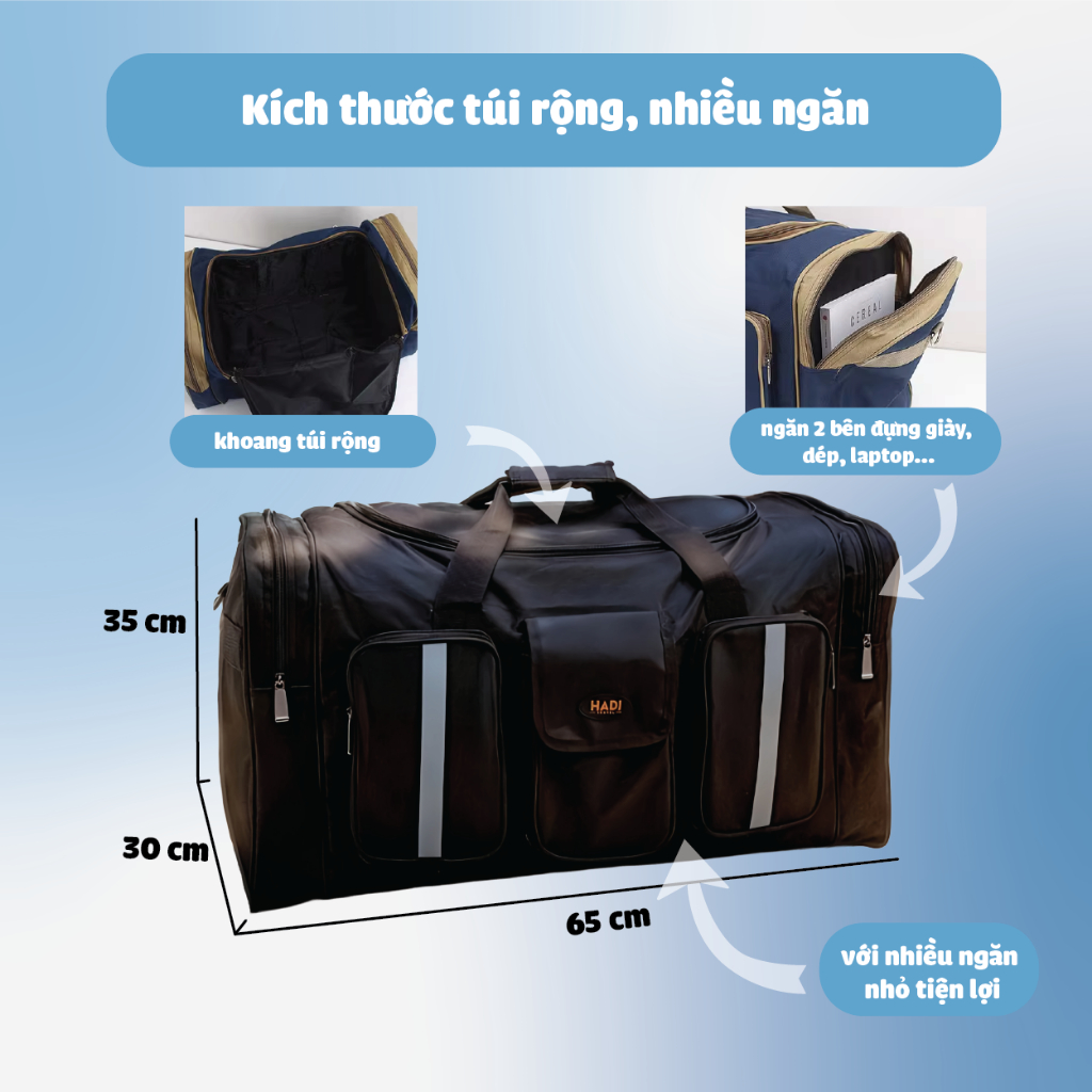 Túi Du Lịch Cỡ Lớn 65x35x30 cm Cao Cấp Chống Thấm Nước HEIOU