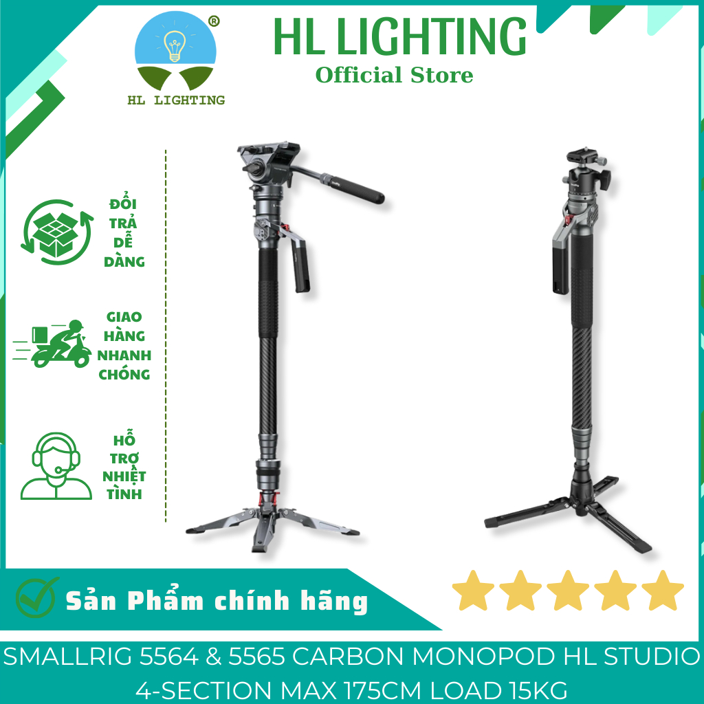 SmallRig 5564 & 5565 Carbon Monopod HL Lighting 4-Section Max 175cm ...