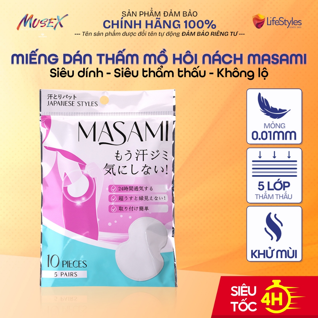 Miếng dán thấm hút mồ hôi nách Masami khử mùi thấm hút hiệu quả không để lại vết mồ hôi túi 10 miếng