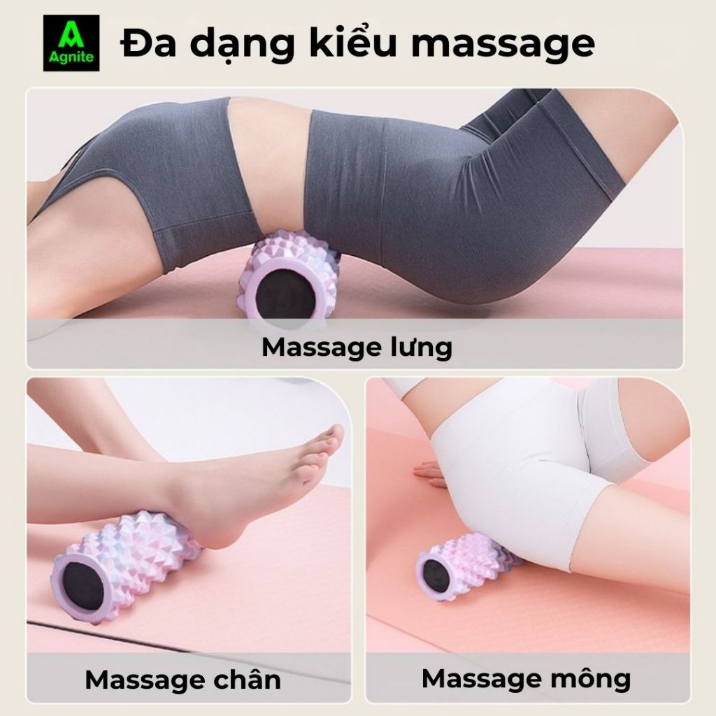 Con Lăn Massage giãn cơ Yoga Foam Roller phục hồi sau tập gym giúp thon gọn, săn chắc cơ bắp AGNITE