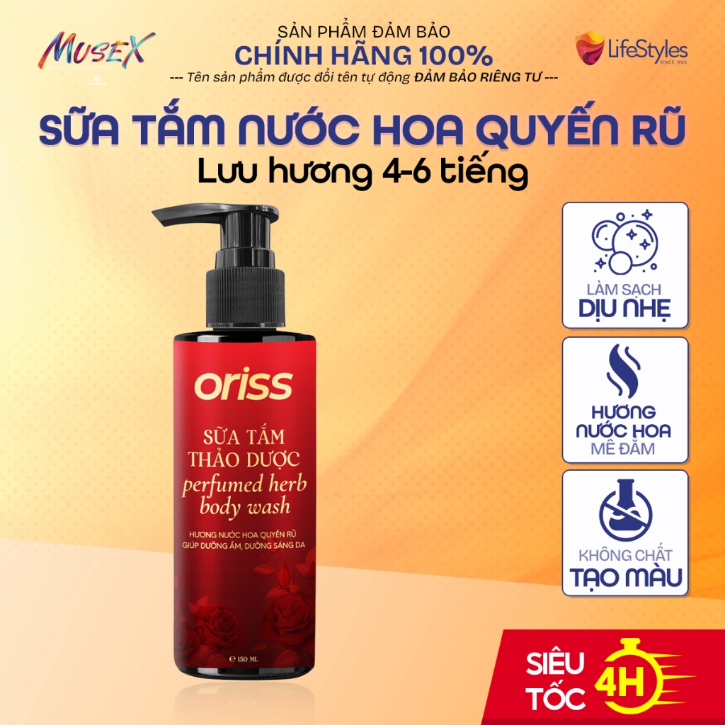 Sữa tắm nước hoa Oriss Perfumed cao cấp giúp dưỡng da sáng ẩm mịn lưu hương quyến rũ chai 150ml