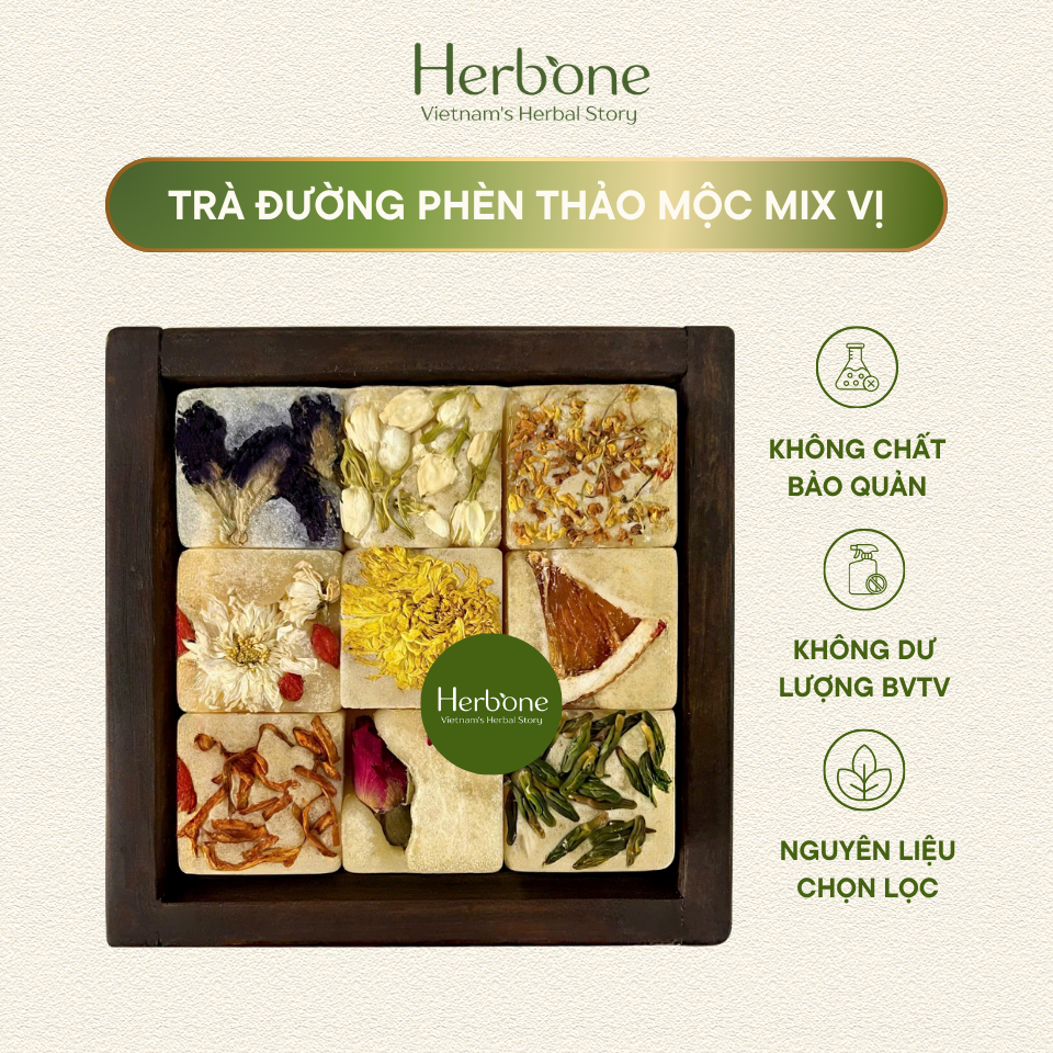 Trà Viên Đường Phèn Thảo Mộc Nhiều Vị HERBONE Táo Đỏ, Quế Hoa, Kỳ Tử, Gừng, Không Vỡ Vụn Đóng Túi Riêng Mỗi Viên