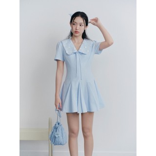 Đầm OLV thêu đính hoa cổ V thanh lịch Baby Blue Sailor Embro Dress phù hợp đi chơi