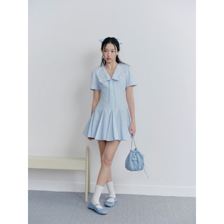 Đầm OLV thêu đính hoa cổ V thanh lịch Baby Blue Sailor Embro Dress phù hợp đi chơi