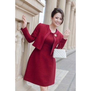 [LAMER x VIỆT HOA] Áo Khoác Dạ Dáng Ngắn Cài Trang Trí Phối Đầm Dạ Dáng A Sát Nách LAMER L65W25T021 L63R25T006