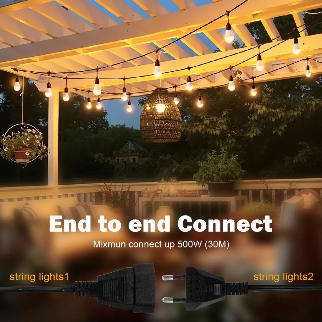 A60 Dây Đèn Led Trang Trí Ngoài Trời, 10M/15M 6W Ánh Vàng Ấm - Chống Nước Mưa Thật, Có Thể Nối 4 Dây