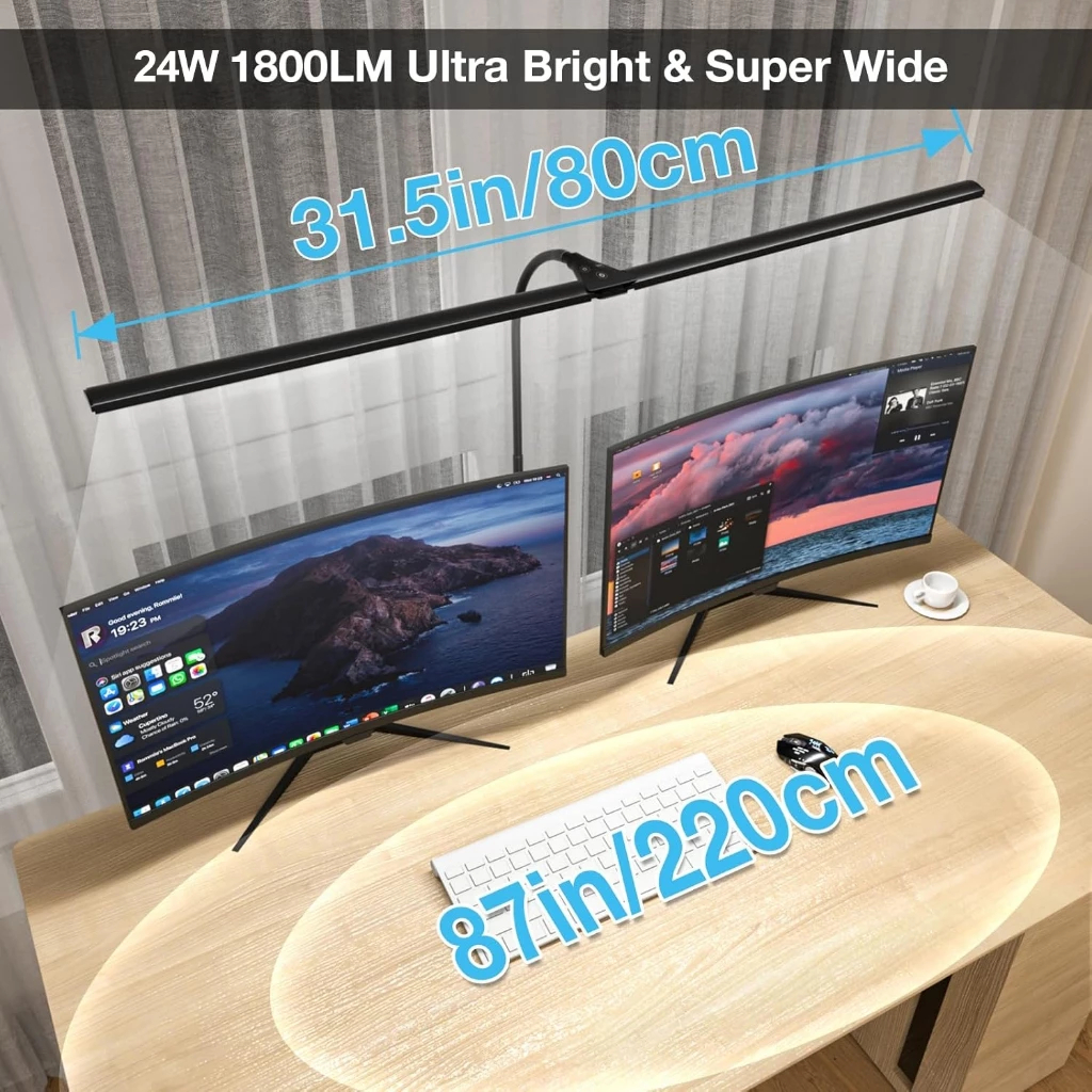 24W Đèn Bàn Học, Đọc Sách Bóng LED Siêu Sáng 10Chế Độ, Đèn Kẹp Bàn Xoay 360 Gấp Gọn, Điều Khiển Từ