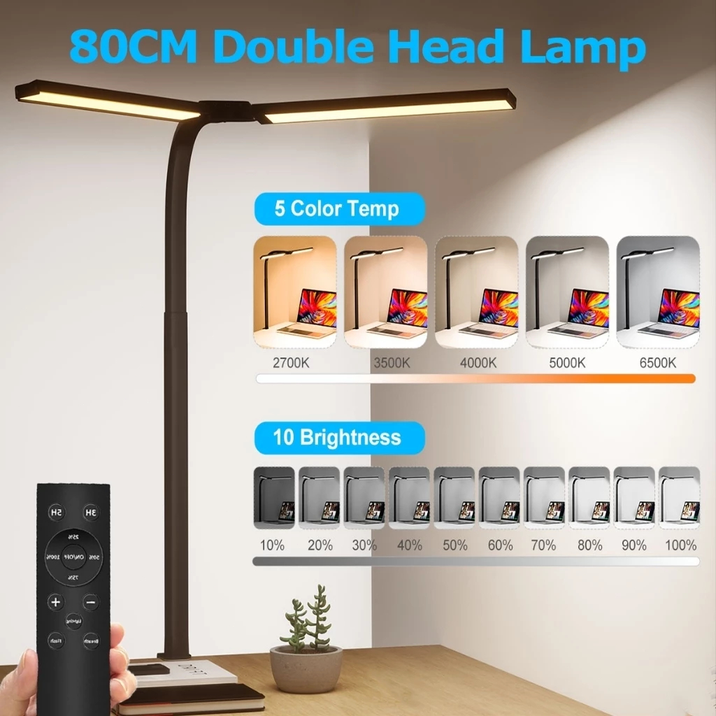24W Đèn Bàn Học, Đọc Sách Bóng LED Siêu Sáng 10Chế Độ, Đèn Kẹp Bàn Xoay 360 Gấp Gọn, Điều Khiển Từ