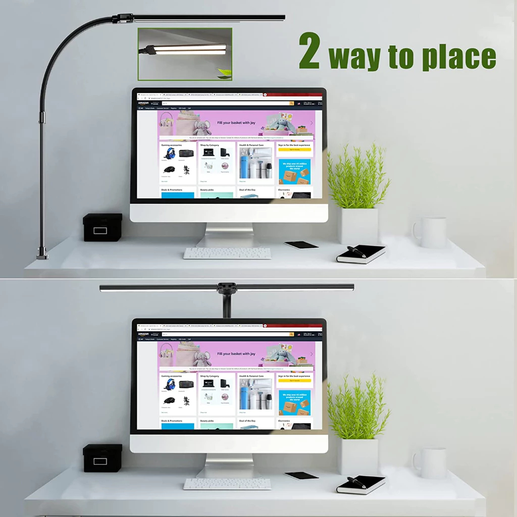 24W Đèn Bàn Học, Đọc Sách Bóng LED Siêu Sáng 10Chế Độ, Đèn Kẹp Bàn Xoay 360 Gấp Gọn, Điều Khiển Từ
