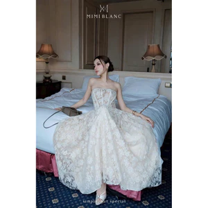 Đầm corset cúp ngực ren xoè dài MIMI BLANC