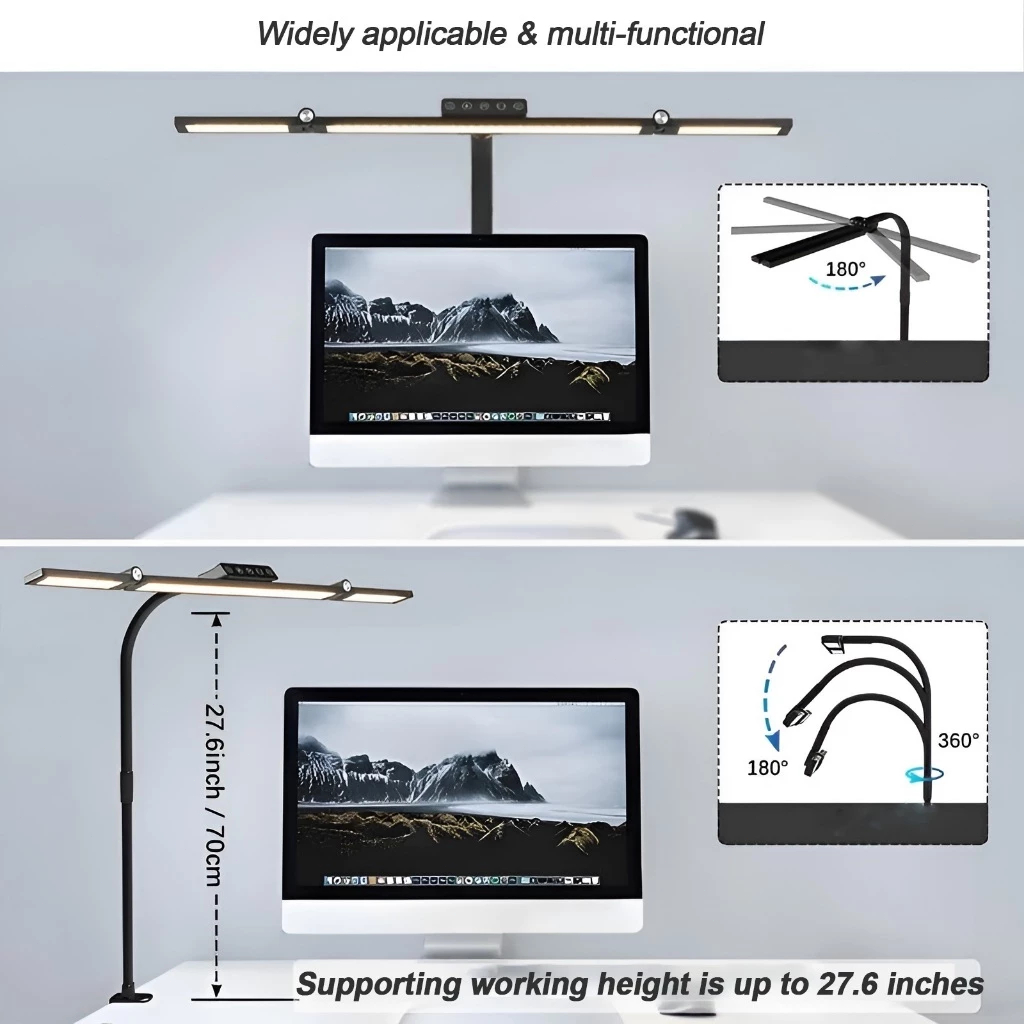 Đèn Bàn Kẹp 2 Đầu Gấp Gọn 7 Khớp Xoay 24W - 96 Đèn Led Cảm Biến Ánh Sáng, Bảo Vệ Mắt Cri≥90 Chống Chói