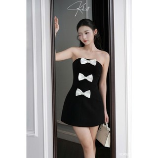 Đầm quây đen Khiết Style thiết kế A-line basic phối nơ trắng thanh lịch, phong cách tiệc tùng KD492